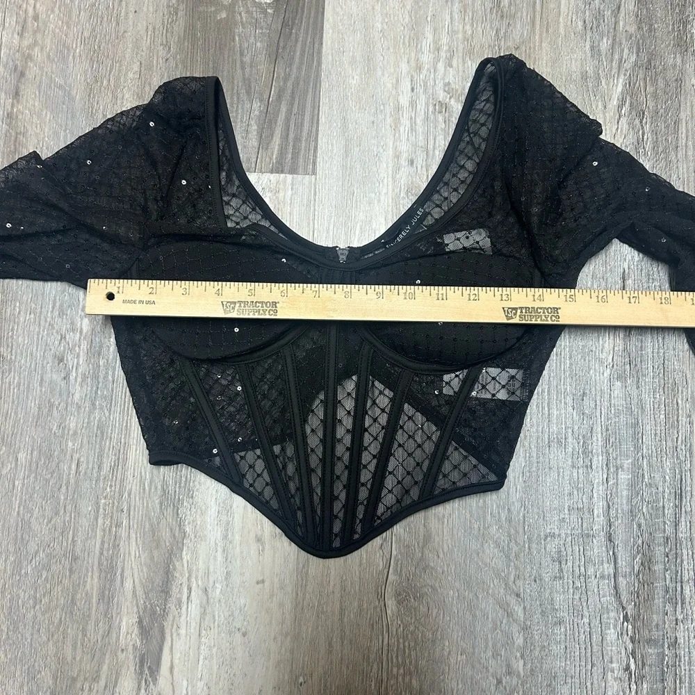 NWT Sincerely Jules Sheer Long Sleeve Black Bustier Size Large